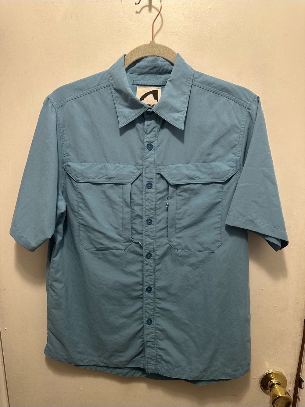 Mountain Khakis MK Short Sleeve Button Up Shirt Mens Small Blue Hiking